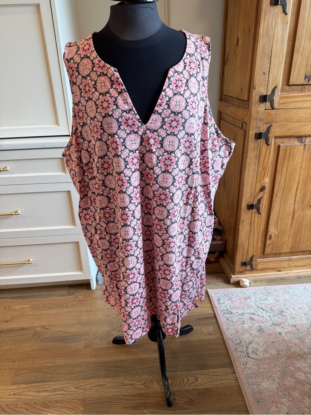 Lands End Pink Floral Sleeveless Pool Coverup